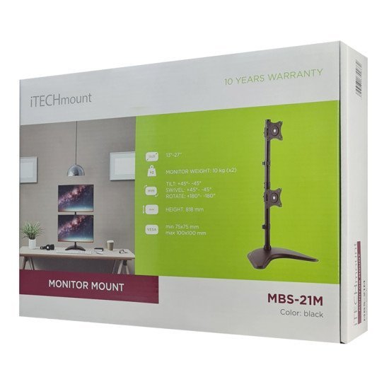 Itechmount Βάση Γραφείου Mbs-21M Για 2 Οθόνες 13"-27", 10Kg Ανά Οθόνη