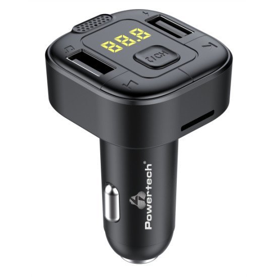 Powertech Fm Transmitter Pt-1028 Με Οθόνη, Bluetooth/Sd, 2X Usb, Μαύρος