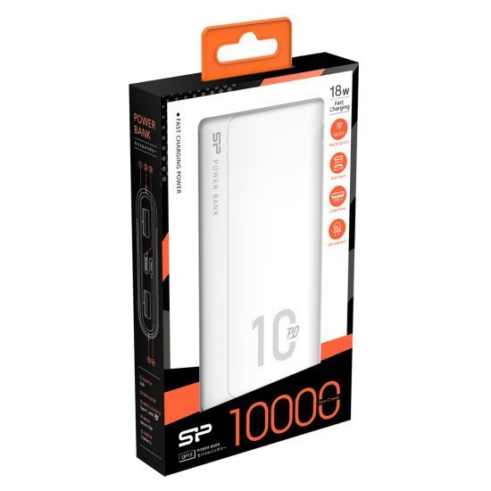 Silicon Power Power Bank Qp15, 10000Mah, 2X Usb & Usb Type-C, 3A, Λευκό