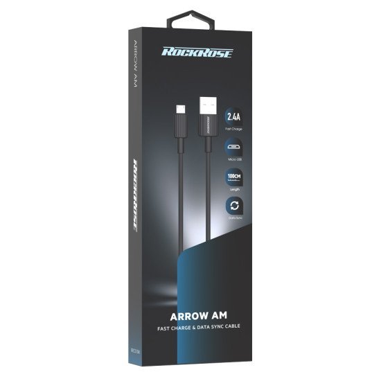 Rockrose Καλώδιο Micro Usb Σε Usb Arrow Ac, 2.4A, 1M, Μαύρο Rockrose Καλώδιο Micro Usb Σε Usb Arrow Ac, 2.4A, 1M, Μαύρο