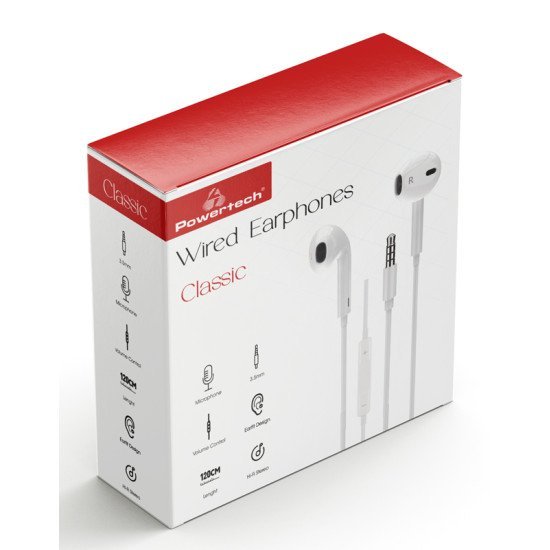 Powertech Earphones Με Μικρόφωνο Classic, 3.5Mm, 1.2M, Λευκά Powertech Earphones Με Μικρόφωνο Classic, 3.5Mm, 1.2M, Λευκά