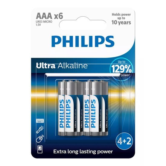 Philips Ultra Αλκαλικές Μπαταρίες Lr03E6Bp/10, Aaa Lr03 1.5V, 6Τμχ Philips Ultra Αλκαλικές Μπαταρίες Lr03E6Bp/10, Aaa Lr03 1.5V, 6Τμχ