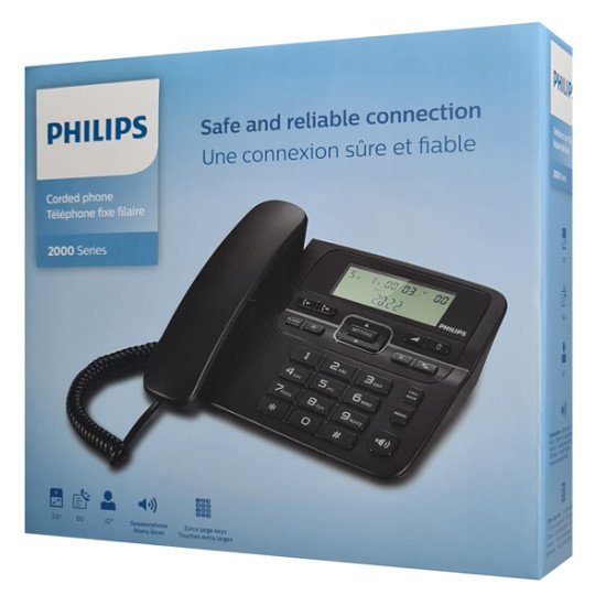 Philips Ενσύρματο Τηλέφωνο M20B-00, Λειτουργία Ανοιχτής Ακρόασης, Μαύρο