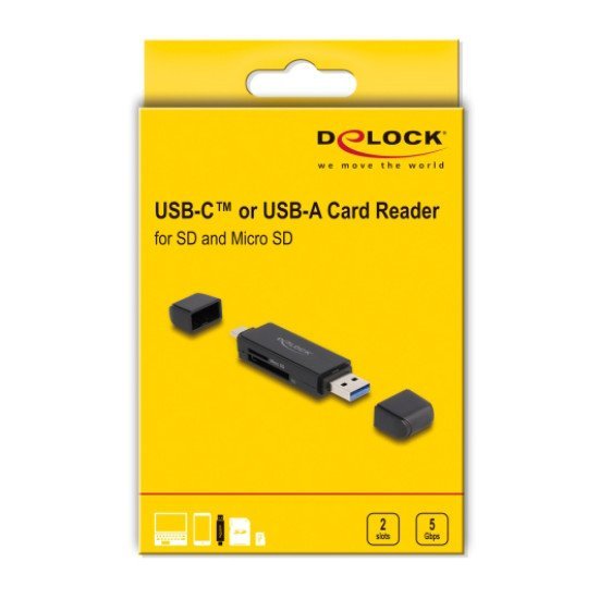 Delock Card Reader 91004 Για Sd & Micro Sd, Usb & Usb-C 5Gbps, Μαύρο