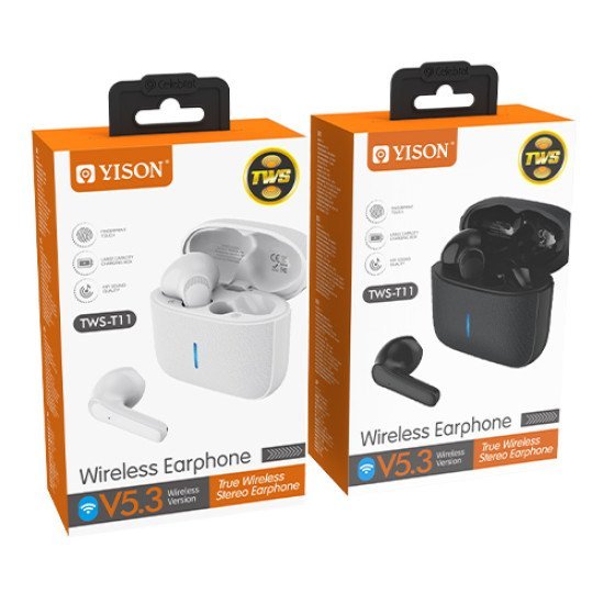 Yison Earphones Με Θήκη Φόρτισης Tws-T11, True Wireless, Λευκά