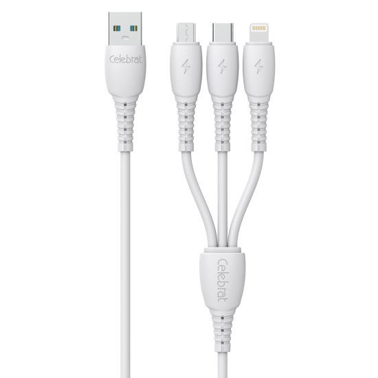 CELEBRAT καλώδιο USB σε USB-C/Lightning/Micro USB HB-05, 3A, 1m, λευκό