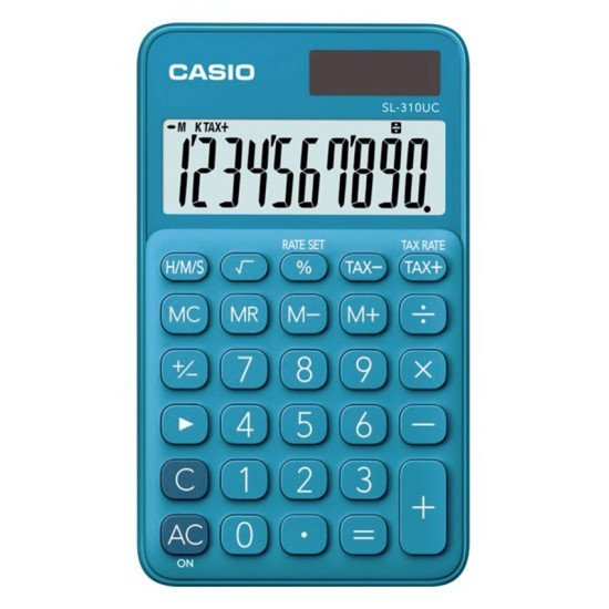 Casio Αριθμομηχανή Τσέπης Sl-310Uc, Ηλιακό & Μπαταρία, 10 Ψηφία, Μπλε