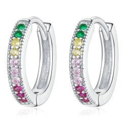 Bamoer Σκουλαρίκια Κρίκοι Bse459, Κυβική Ζιρκόνια, Ασήμι 925, Ασημί