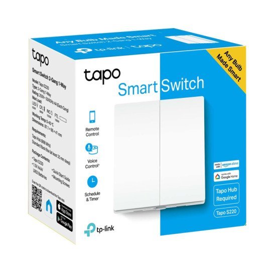 Tp-Link Smart Διακόπτης Tapo S220 Με Μπαταρία, Διπλός, 868Mhz, Ver 1.0