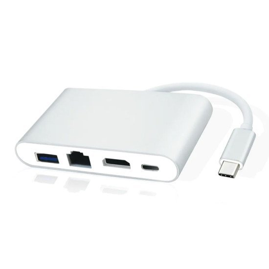 Powertech Usb-C Hub Pth-085, Hdmi/Rj45/Usb/Usb-C Pd Θύρες, Γκρι