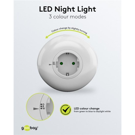 Goobay Led Φωτιστικό Νυκτός 64567, Πρίζα Schuko, 3 Χρώματα Φωτός, 6500K