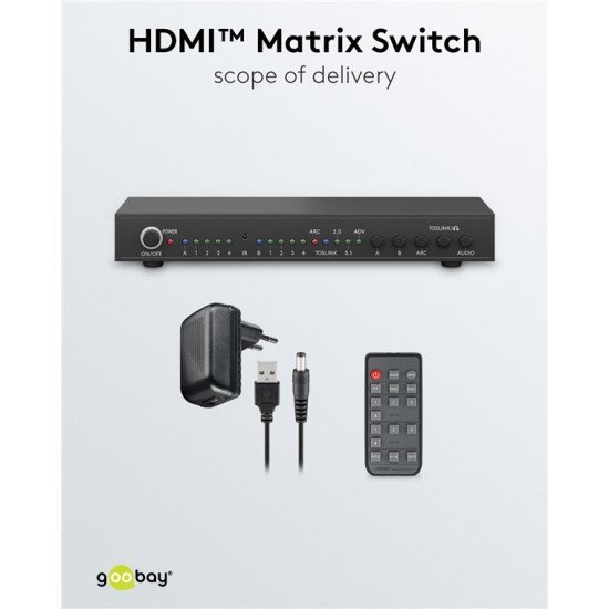 Goobay Hdmi Matrix Switch 58478, 4-In Σε 2-Out, 4K/30Hz, Μαύρο