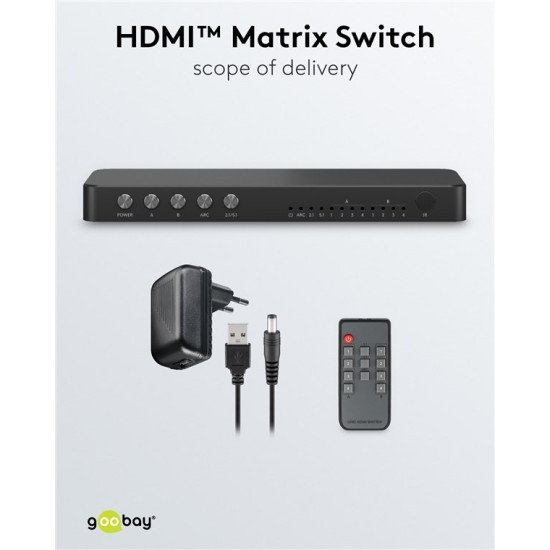 Goobay Hdmi Matrix Switch 58479, 4-In Σε 2-Out, 4K/60Hz, Μαύρο