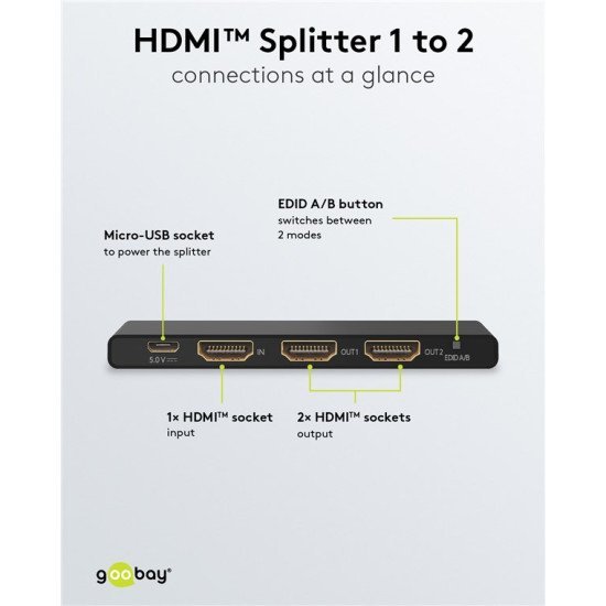 Goobay Hdmi Splitter 58481, 1-In Σε 2-Out, 4K/60Hz, Μαύρο