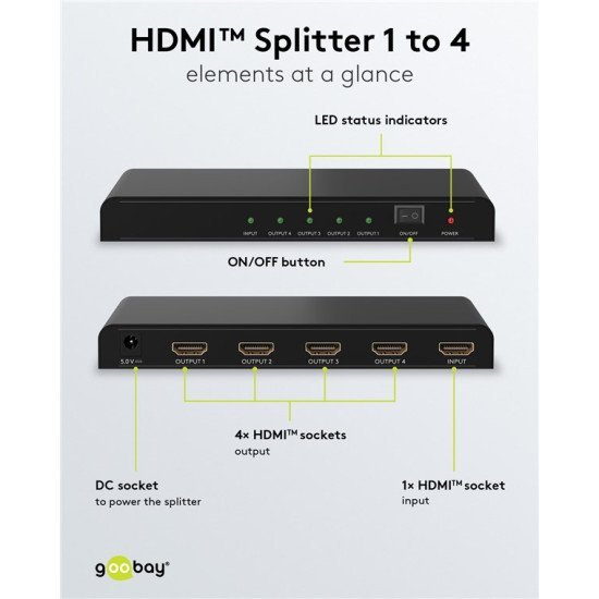 Goobay Hdmi Splitter 58482, 1-In Σε 4-Out, 4K/30Hz, Μαύρο