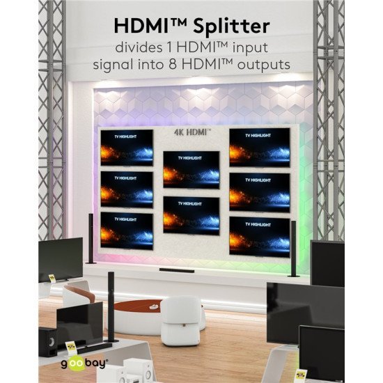 Goobay Hdmi Splitter 58484, 1-In Σε 8-Out, 4K/60Hz, Μαύρο
