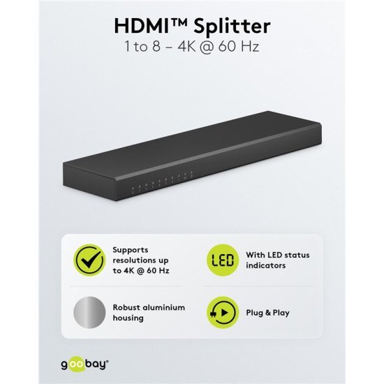 Goobay Hdmi Splitter 58484, 1-In Σε 8-Out, 4K/60Hz, Μαύρο