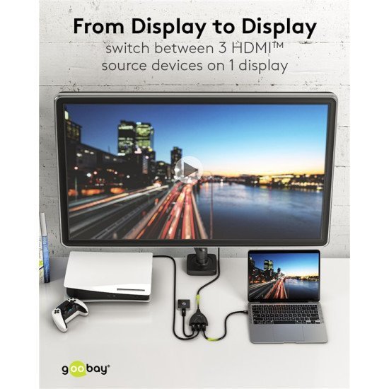Goobay Hdmi Switch 58487, 3-In Σε 1-Out, 4K/30Hz, Μαύρο Goobay Hdmi Switch 58487, 3-In Σε 1-Out, 4K/30Hz, Μαύρο