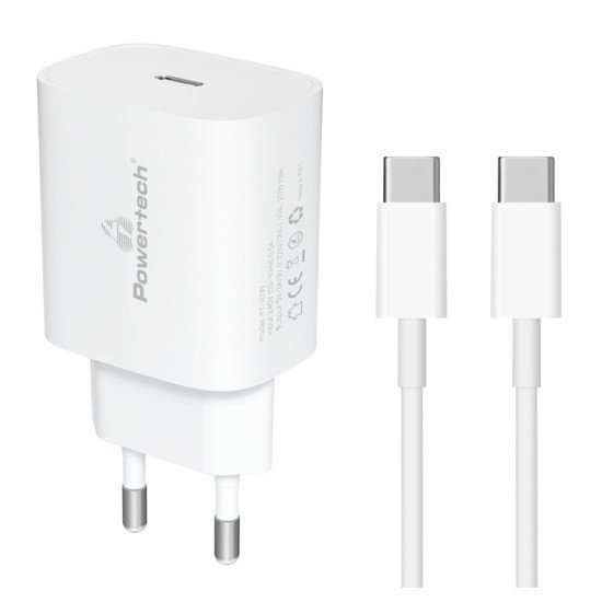 Powertech Φορτιστής Τοίχου & Καλώδιο Usb-C Pt-1039, Usb-C, Pd, 20W