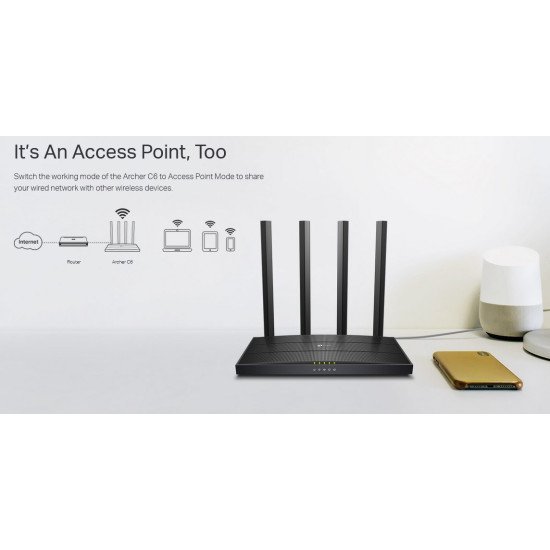 Tp-Link Router Archer C6, Wi-Fi 1200Mbps Ac1200, Mu-Mimo, Ver. 4.0