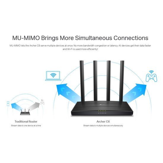 Tp-Link Router Archer C6, Wi-Fi 1200Mbps Ac1200, Mu-Mimo, Ver. 4.0