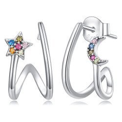 Bamoer Σκουλαρίκια Διπλοί Κρίκοι Sce1480, Κυβική Ζιρκόνια, Ασήμι 925