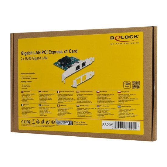 Delock Κάρτα Επέκτασης Pcie X1 Σε 2X Rj45 Gigabit 88205, 1000Mbps