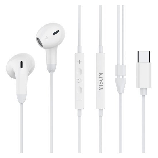 Yison Earphones Με Μικρόφωνο X8, Usb-C, 13Mm, 1.2M, Λευκά