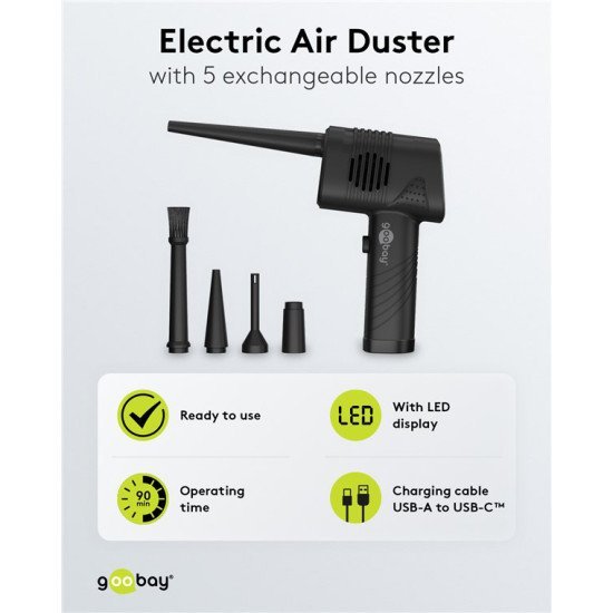 Goobay Ηλεκτρικό Air Duster 61667, Led Οθόνη, 46.8W, 2000Mah, Μαύρο Goobay Ηλεκτρικό Air Duster 61667, Led Οθόνη, 46.8W, 2000Mah, Μαύρο