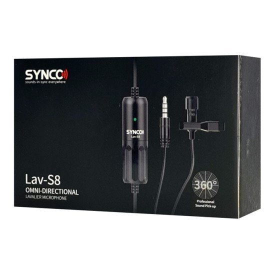 Synco Μικρόφωνο Lav-S8 Με Clip-On, Omnidirectional, 3.5Mm, 8M, Μαύρο