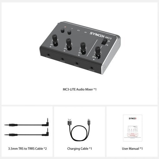 Synco Μίκτης Ήχου Mc3-Lite, 4 Καναλιών, Bluetooth, 500Mah, Γκρι