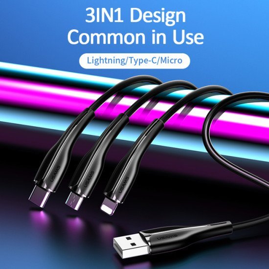 Usams Καλώδιο Usb Σε Usb-C/Lightning/Micro Usb Us-Sj374, 2A, 1M, Μαύρο Usams Καλώδιο Usb Σε Usb-C/Lightning/Micro Usb Us-Sj374, 2A, 1M, Μαύρο
