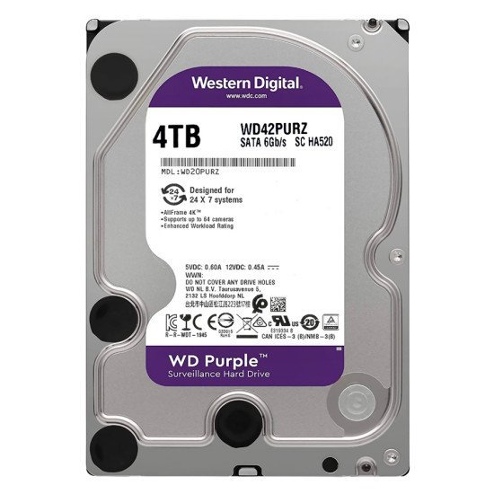 Wd Σκληρός Δίσκος 3.5" Purple Surveillance 4Tb, 256Mb, 5400Rpm, Sata Iii