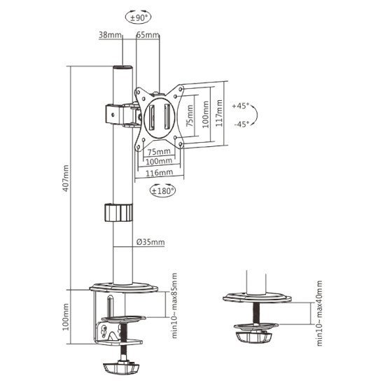 Brateck Βάση Γραφείου Ldt66-C01 Για Οθόνη 17"-32", Έως 9Kg