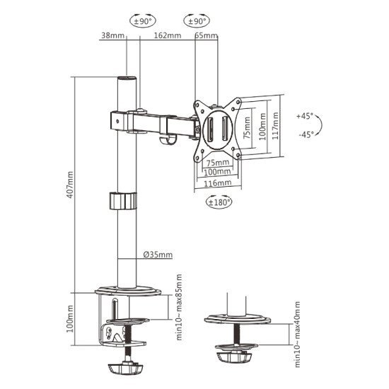 Brateck Βάση Γραφείου Ldt66-C011 Για Οθόνη 17"-32", Έως 9Kg