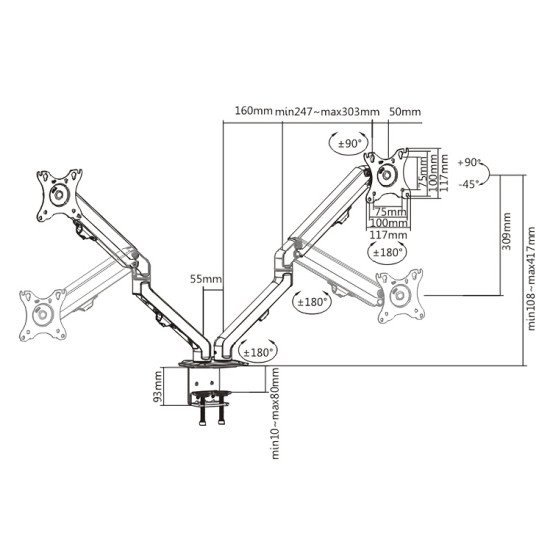 Brateck Βάση Γραφείου Ldt45-C024 Για 2 Οθόνες 17"-27", Έως 7Kg Ανά Οθόνη Brateck Βάση Γραφείου Ldt45-C024 Για 2 Οθόνες 17"-27", Έως 7Kg Ανά Οθόνη