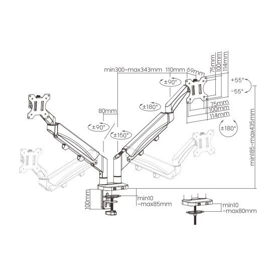 Brateck Βάση Γραφείου Ldt56-C024 Για 2 Οθόνες 17"-32", Έως 9Kg Ανά Οθόνη Brateck Βάση Γραφείου Ldt56-C024 Για 2 Οθόνες 17"-32", Έως 9Kg Ανά Οθόνη