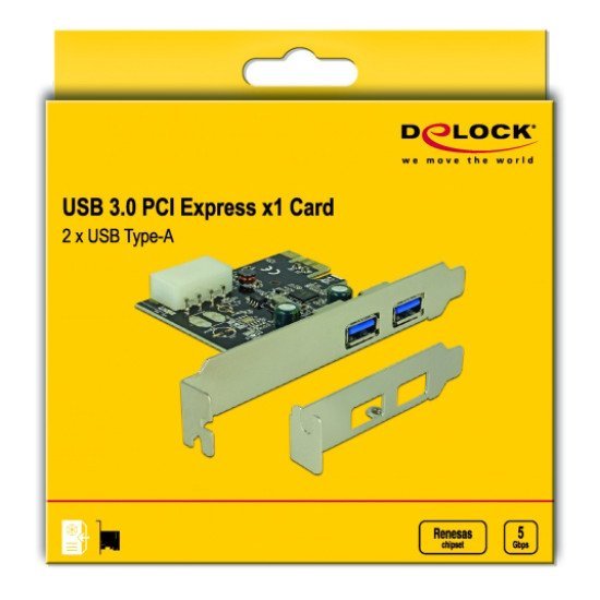 Delock Κάρτα Επέκτασης Pci X1 Σε 2X Usb 89243, 5Gbps