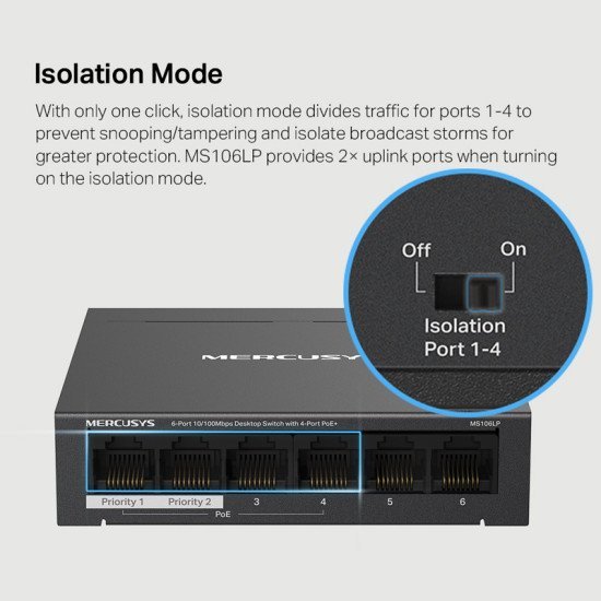 Mercusys Desktop Switch Ms106Lp, 6X 10/100 Mbps, Poe+, Ver. 1.0 Mercusys Desktop Switch Ms106Lp, 6X 10/100 Mbps, Poe+, Ver. 1.0