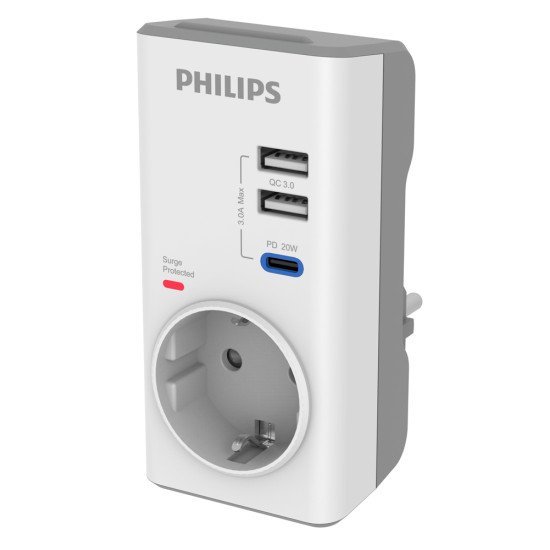 Philips Αντάπτορας Ρεύματος Chp8010W/10, 1 Θέση, Usb-C/Usb, 380J, Λευκός