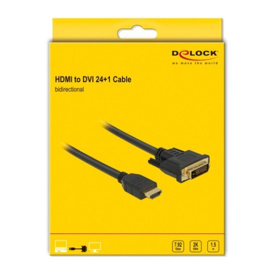 Delock Καλώδιο Hdmi Σε Dvi 85653, 2K/60Hz, 7.92 Gbps, 1.5M, Μαύρο Delock Καλώδιο Hdmi Σε Dvi 85653, 2K/60Hz, 7.92 Gbps, 1.5M, Μαύρο