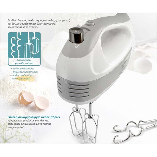 Bruno Μίξερ Χειρός Brn-0110, 500W, 5 Ταχύτητες & Turbo, Λευκό Bruno Μίξερ Χειρός Brn-0110, 500W, 5 Ταχύτητες & Turbo, Λευκό