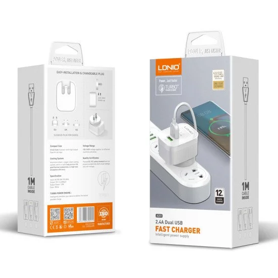 Ldnio Φορτιστής Τοίχου A201 Με Καλώδιο Usb-C, 2X Usb, 12W, Λευκός Ldnio Φορτιστής Τοίχου A201 Με Καλώδιο Usb-C, 2X Usb, 12W, Λευκός