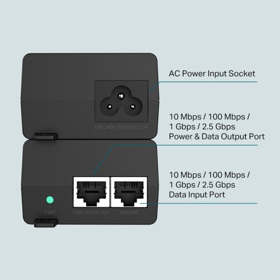 Tp-Link 2.5G Poe+ Injector Tl-Poe260S, Ieee 802.3Af/At, Ver. 1.0