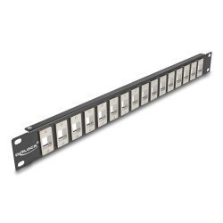 Delock Keystone Patch Panel 66758, 19"/1U, 16X Ports, Μαύρο