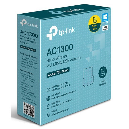 Tp-Link Wireless Usb Adapter Ac1300 Archer T3U Nano, Mu-Mimo, Ver. 1.0