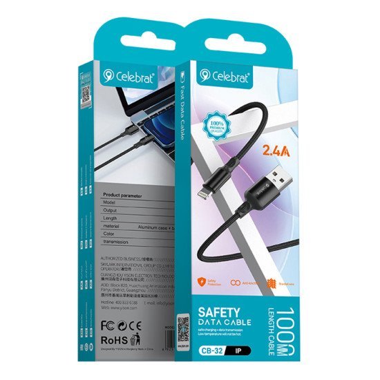 Celebrat Καλώδιο Lightning Σε Usb Cb-32, 2.4A, 1M, Μαύρο Celebrat Καλώδιο Lightning Σε Usb Cb-32, 2.4A, 1M, Μαύρο