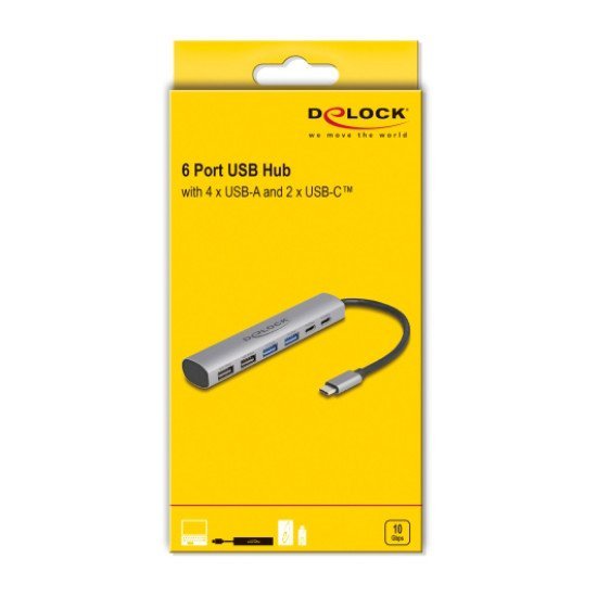 Delock Usb-C Hub 64232, 4X Usb/2X Usb-C Θύρες, 10Gbps, Γκρι