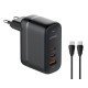 Ldnio Φορτιστής Τοίχου Q366 Με Καλώδιο, Usb/2X Usb-C, 65W, Gan, Μαύρος Ldnio Φορτιστής Τοίχου Q366 Με Καλώδιο, Usb/2X Usb-C, 65W, Gan, Μαύρος