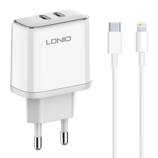 Ldnio Φορτιστής Τοίχου A2528M Με Καλώδιο, 2X Usb-C, 35W, Mfi, Λευκό